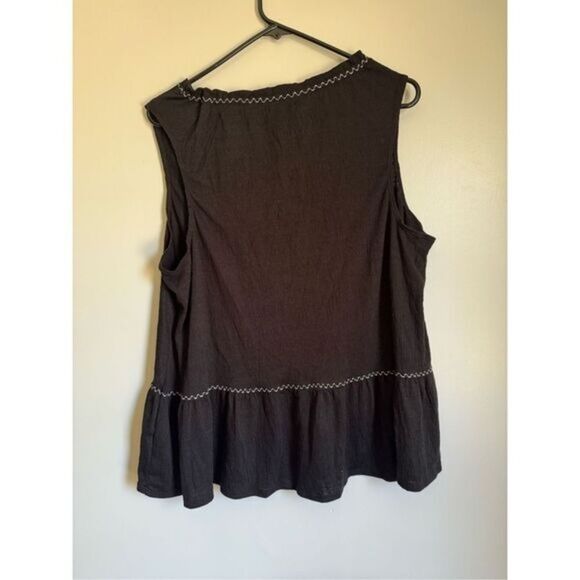 NEW Max Studio Womens Black Gauzy Embroidered Flowy Tassle Top 1X  Boho Western - Picture 4 of 11